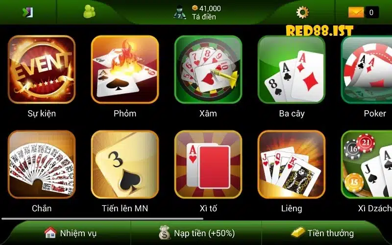 Một số tựa game chính tại Red88